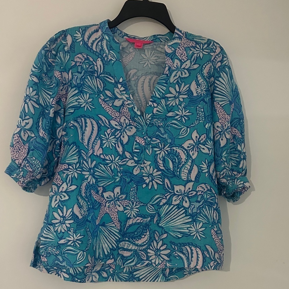 Lilly Pulitzer Blue and Pink Floral Blouse